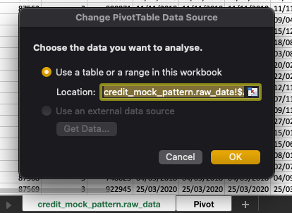 pivot table data source