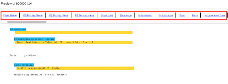 mapping document fields list