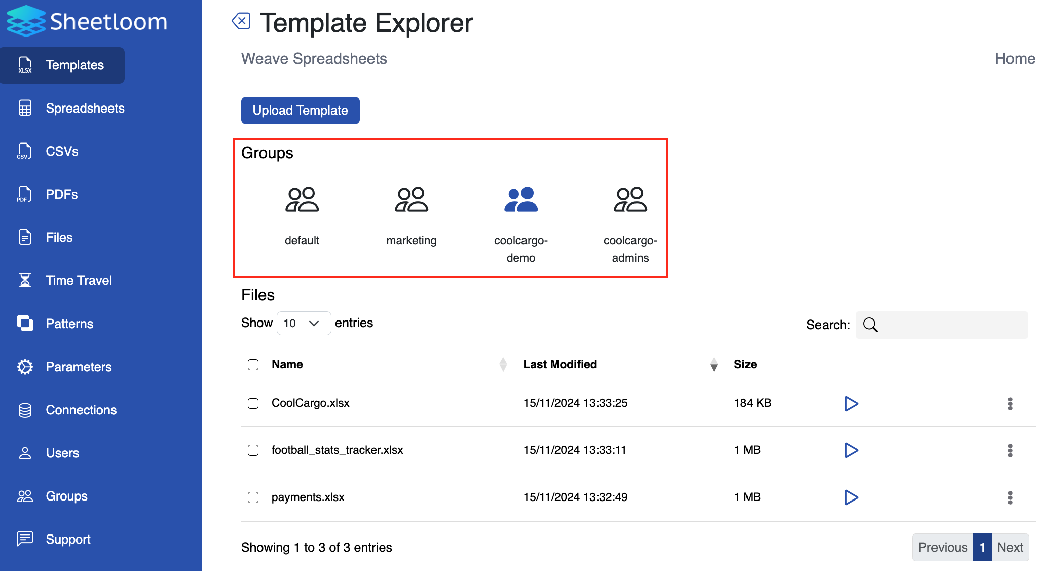 Groups display on Template Explorer