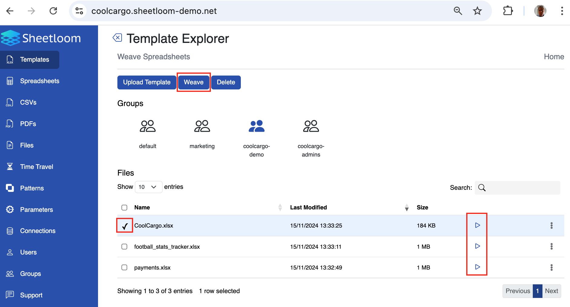 weaving start on Template Explorer page 